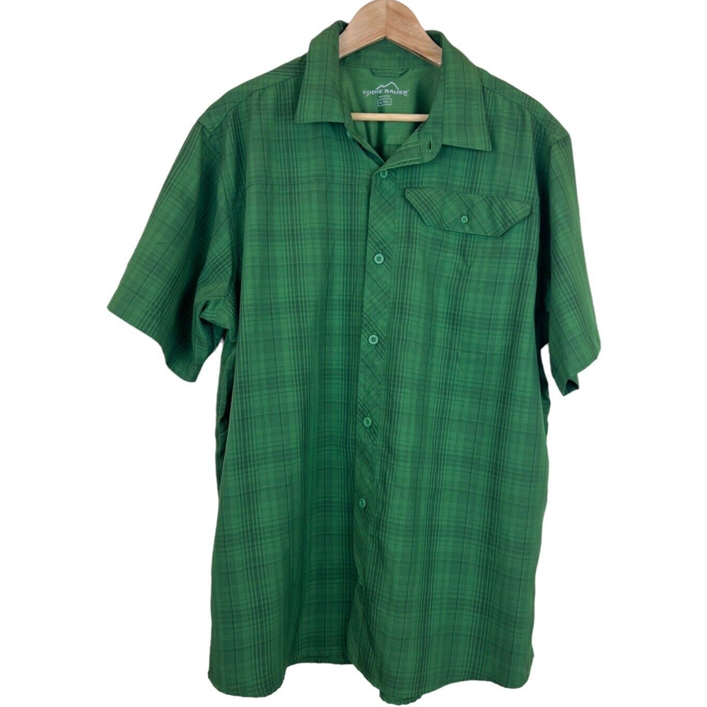 Eddie Bauer Green Fishing Nylon Shirt‎ Outdoor Tall XLT Button Up Lightweight